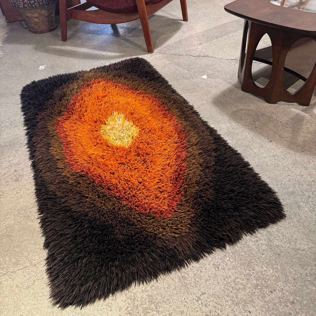 Small Yellow Orange Brown Rya Rug 30”x 35”