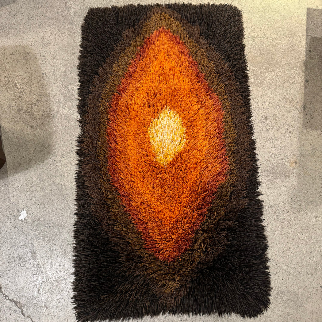 Small Yellow Orange Brown Rya Rug 30”x 35”