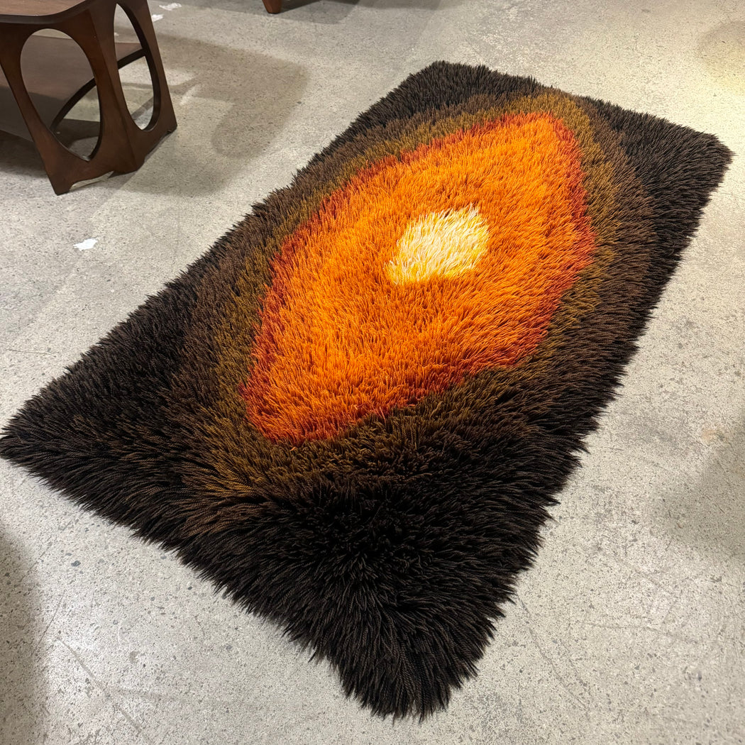 Small Yellow Orange Brown Rya Rug 30”x 35”