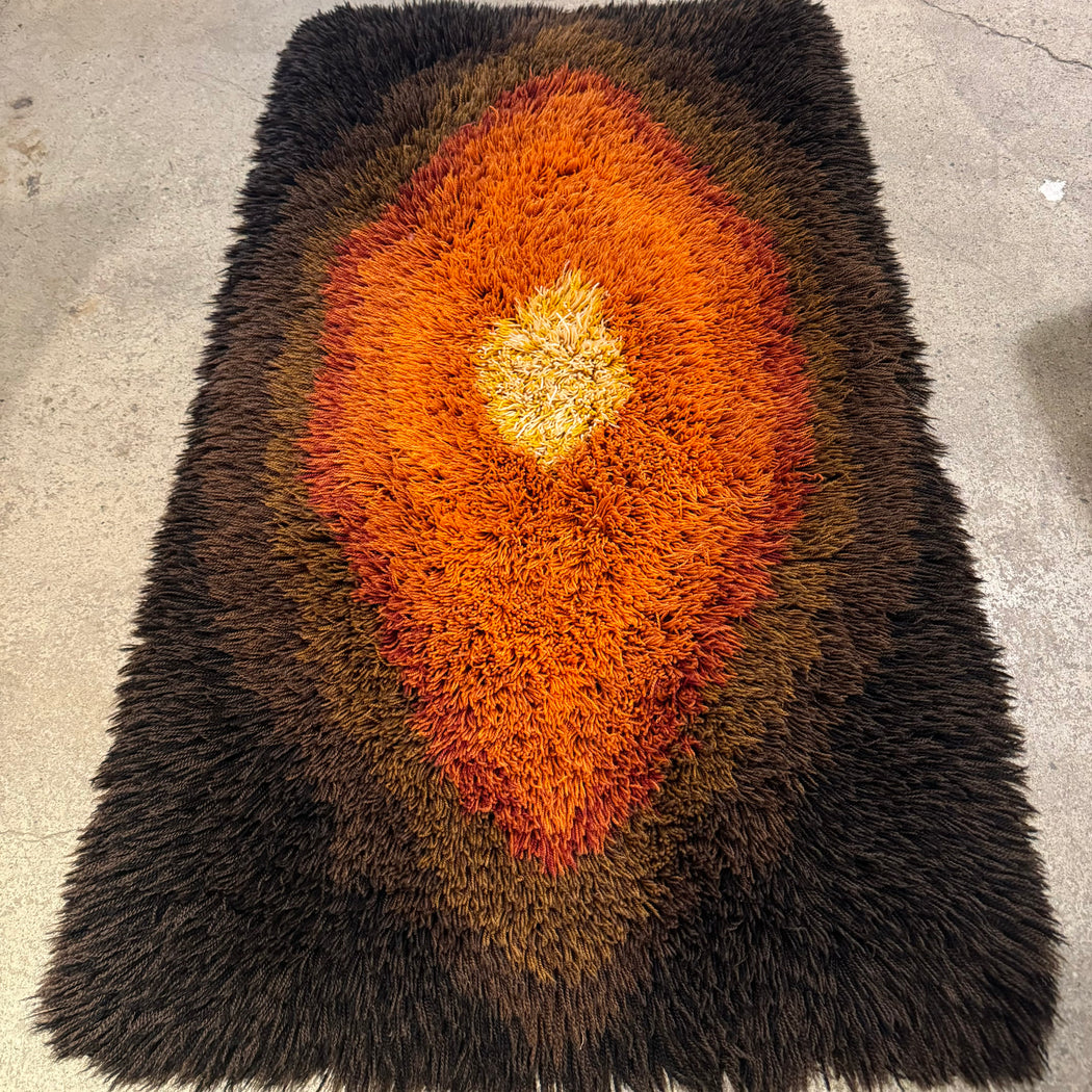 Small Yellow Orange Brown Rya Rug 30”x 35”